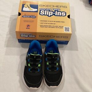 Skechers Kids Black and Blue Slip-On Sneakers